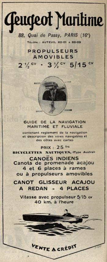 Publicité de Peugeot Maritime de 1927